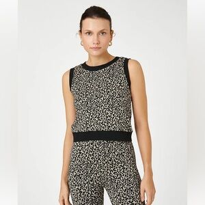 Koton Leopard Print Sleeveless Sweater Top, Size XS, Black and Tan Vest